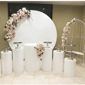 Base <span class=keywords><strong>de</strong></span> Exhibición Metálica, Pedestales Cilíndricos para Fiestas, Bodas, Decoración <span class=keywords><strong>de</strong></span> Cumpleaños, Base Circular Blanca para Bodas - Product Image 3