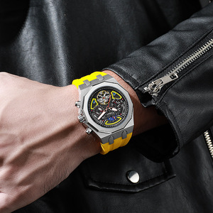 Top marca de moda correa de silicona reloj automático hombres de lujo logotipo personalizado 43mm relojes mecánicos relojes cronógrafo - Product Image 5