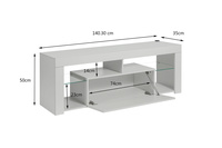 Meuble TV moderne blanc avec éclairage LED, centre de divertissement, unité TV avec étagères en verre transparent, meuble TV pour salon, décoration intérieure
