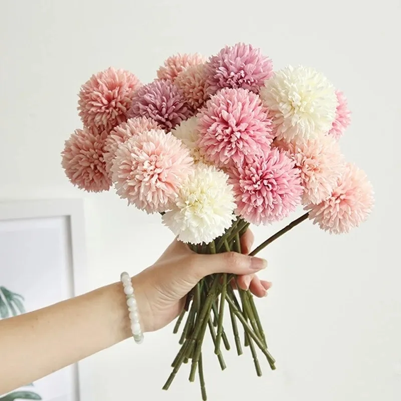 Silk Dandelion Flower Ball Bouquet Fake Artificial Flowers for Home Garden Wedding Decoration DIY Craft Wreath Christmas