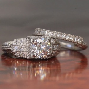 Bague en diamant, taille brillant rond, or blanc, bijoux de fiançailles pour femme, design géométrique, style de bague circulaire - Product Image 3