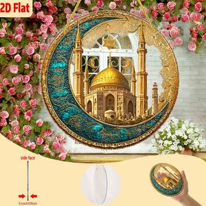 Ornement islamique plat 2D avec une grande mosquée dorée en forme <span class=keywords><strong>de</strong></span> dôme et une étoile avec une croissant <span class=keywords><strong>de</strong></span> lune pour la décoration spirituelle du Ramadan dans les maisons - Product Image 4