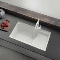 Évier de cuisine moderne à cuve unique, rectangulaire profond, en résine, poli, avec égouttoir, fait main, facile à nettoyer, design unique - Vente chaude