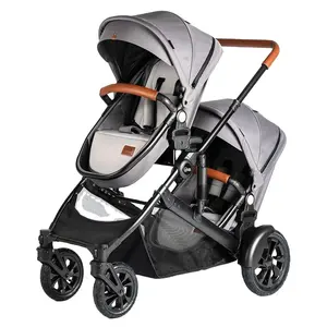 Fabrikant Groothandel Luxe Tweeling Wandelwagen 3 In 1 Hoge Landschap Aluminium Frame Vouwen Dubbele Kinderwagen Twee Manden Kinderwagen