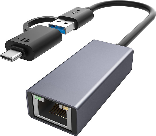 OEM/ODM HUB 2 in 1 USB a and Type C to Ethernet RJ45 8P8C Adapter Gigabit LAN Adapter Supports 100 1000 Mbps