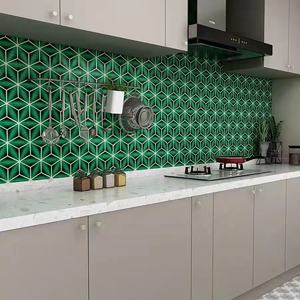 Galets émaillés Carreaux blancs et verts Céramique peinte à la main Carreau de bordure décoratif Carreau de porcelaine Bain <span class=keywords><strong>Douche</strong></span> Revêtement de sol mural Mosaïques - Product Image 3