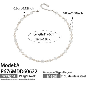 Collier minimaliste transparent en perles simulées, chaîne en acier inoxydable plaqué or, résistant à l'eau, pour femmes - Product Image 5