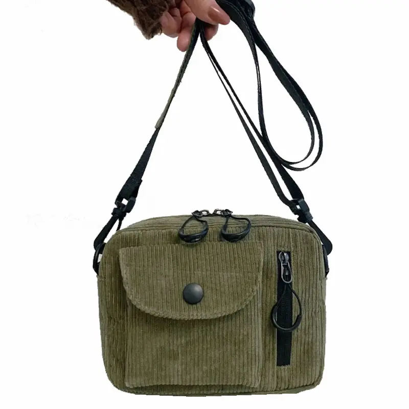 High Quality Custom Logo green corduroy Back Pack Crossbody Chest Shoulder Bags Men Outdoor Travel Sling Bag