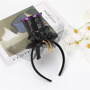 Diademas de Carnaval de Halloween para Niños, Lindas Diademas con Diseño de Sombrero de Bruja con Brillantina y Malla de Peluche, Accesorio para el Cabello para Fiestas Infantiles - Product Image 5