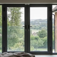 Puerta y Ventanas de Aluminio con Junta de Silicona Gris, Ventanas Corredizas de Aluminio Color Champán