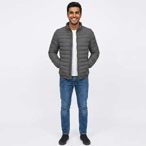 Chaqueta acolchada de lona negra para hombre 2023, transpirable, de secado rápido, con cuello alto, cierre de cremallera, plegable, para invierno, estilo urbano. - Product Image 1