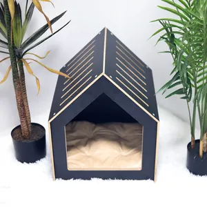 새로운 디자인 전체 검은 나무 개 집 상자 애완 동물 다기능 가구 실내 개 고양이 집 개집