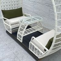 Sofá Columpio de Exterior con Arco Circular Grande de Ratán PE, Diseño Minimalista, Cojines Impermeables, Silla Deslizante, Estructura de Aluminio