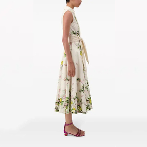 เดรสเชิ้ตแขนกุดลายเลมอนสำหรับผู้หญิง พร้อมเข็มขัด ทรงเอไลน์ ความยาวปานกลาง - Product Image 4