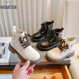 Conyson Atacado Sapatos De Couro Macio Crianças Outono E Inverno Meninas Boyd Tornozelo Soft Soled Baby Buckles Decorado Martens Kids Boots