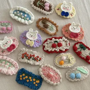 Custom Cute Yarn Knitting Crochet Rabbit Flower Hair Clip Handmade Kids Princess Handmade Side Bobby Hair Pin Clips For Girls