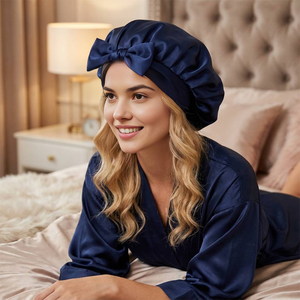 Bonnet en soie de mûrier 100% <span class=keywords><strong>rouge</strong></span> bordeaux, logo personnalisé, double doublure, réglable et réversible - Product Image 3