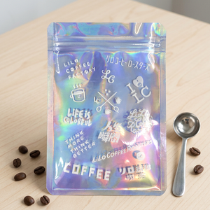 Custom Printed One Side clear One Side Holographic Flat Ziplock Bags with logo for Coffee Bean Packaging - Product Image 1