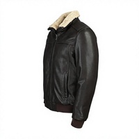 Blouson aviateur homme en cuir véritable marron avec doublure en fausse fourrure, col montant, respirant, fermeture éclair, chaud pour l'hiver, motif moto sur le devant