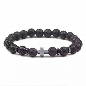 Christian Men's Stainless Steel Stretch <b>Bracelet</b> Beaded Cross Natural Tiger Eye Lava Stone Turquoise <b>Crystal</b> Healing Gemstone - Product Image 5