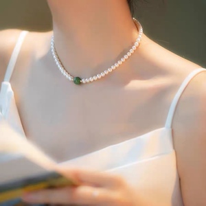 Natural Hotan <b>Jade</b> V-Neck Necklace 14K Gold Wrapped Light Luxury Vintage Style with Y-Shaped Collar Gift for Women - Product Image 4