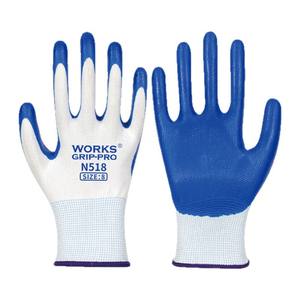 Gants de sécurité en nitrile Works Grip-Pro N518, taille 8, entièrement texturés, antidérapants, pour la construction et l'atelier - Product Image 1