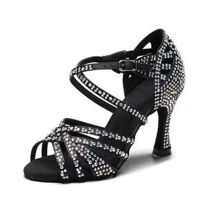 נעלי ריקוד לטיניות לנשים, צ'ה צ'ה, סאטן, סוליה רכה, נעלי ריקוד לאולם נשפים, סנדלי הופעה, עקב, סיטונאי - Product Image 1