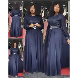 Gaun panjang kasual leher-o wanita Fashion Afrika gaya baru gaun malam indah