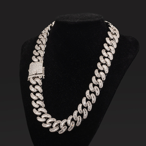 Collier <span class=keywords><strong>en</strong></span> zircone cubique taille baguette <span class=keywords><strong>de</strong></span> 19 mm, plaqué or, chaîne cubaine style hip-hop, bracelet <span class=keywords><strong>gourmette</strong></span> <span class=keywords><strong>argent</strong></span>é, cadeau - Product Image 1