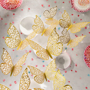 Hot Sale Modern 3D Texture Metal Hollow Butterfly Wall <b>Stickers</b> for Home Decoration Wedding Birthday Eco-Friendly Easy Hanging - Product Image 1