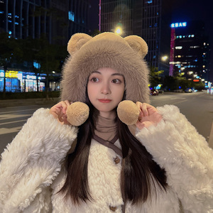 Oreilles douces et mignonnes en peluche tricoté femmes hiver Version coréenne chaud et froid polaire Protection des oreilles <span class=keywords><strong>chapeau</strong></span> renne ours moelleux <span class=keywords><strong>chapeau</strong></span> - Product Image 2
