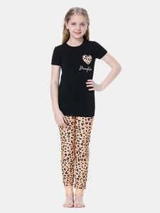 Mamma e io pigiama ragazze lettera e cuore leopardato stampa Tee & Pants mamma e Me pij Set pigiama Set da donna - Product Image 3