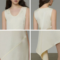 Robe sans manches asymétrique personnalisée en crème pour femme, mini-jupe à couture diagonale, tenue décontractée pour soirée, usine OEM ODM