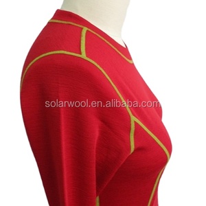 Solarwool Rojo Alta Calidad Australia <span class=keywords><strong>mujer</strong></span> cuello redondo largo transpirable tejido manga <span class=keywords><strong>Merino</strong></span> <span class=keywords><strong>lana</strong></span> camiseta - Product Image 3