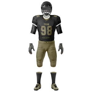 Ensemble d'uniformes de football américain pour hommes adultes Tuoke Sports, noir et olive, imprimé par sublimation, équipement de protection, vêtements d'équipe personnalisés - Product Image 1