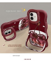 Coques de téléphone Crystal Cherry compatibles avec Apple 18pm, iPhone 16 Nouveau Modèle Femme 17 avec support, 15 en silicone, 14 anti-chute, 13