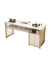 Table de manucure en marbre aux dimensions personnalisées Table de manucure avec armoire de rangement Salon de beauté manucure ongles chaise de bureau lumière luxe
