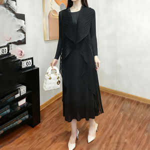 Robe d'été formelle élégante pour femme, style châle, tissée, ornée de perles, plissée, longueur genou - Product Image 4