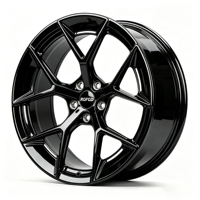 Jantes en alliage forgé monobloc concaves à cinq branches, noir brillant poli, jantes de voiture de sport personnalisées