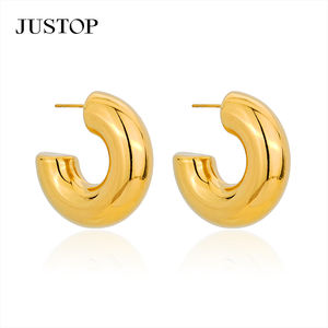 Pendientes de Aro Modernos en Forma de Gancho, Chapados en Oro de 18K, Acero Inoxidable Hipoalergénico e Impermeable, Pendientes de Oreja - Product Image 3