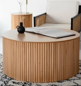 MRS WOODS-Table basse ronde en bois massif rustique, centre de luxe classique de ferme, nouveau design, chêne moderne, salle de séjour