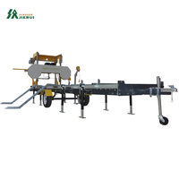 Scierie à ruban horizontale manuelle portable à prix d'usine avec remorque mobile, machine de découpe de bois, scierie à ruban avec chargement de grumes
