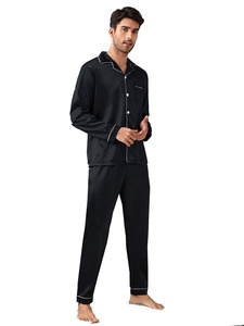 Conjunto de <span class=keywords><strong>Pijama</strong></span> de Seda Satén de Lujo para <span class=keywords><strong>Hombre</strong></span> al por Mayor, Traje de Dormir de Manga Larga con Botones, Ropa de Estar por Casa, Talla XL, Ropa de Dormir Clásica y Pantalones Largos - Product Image 5