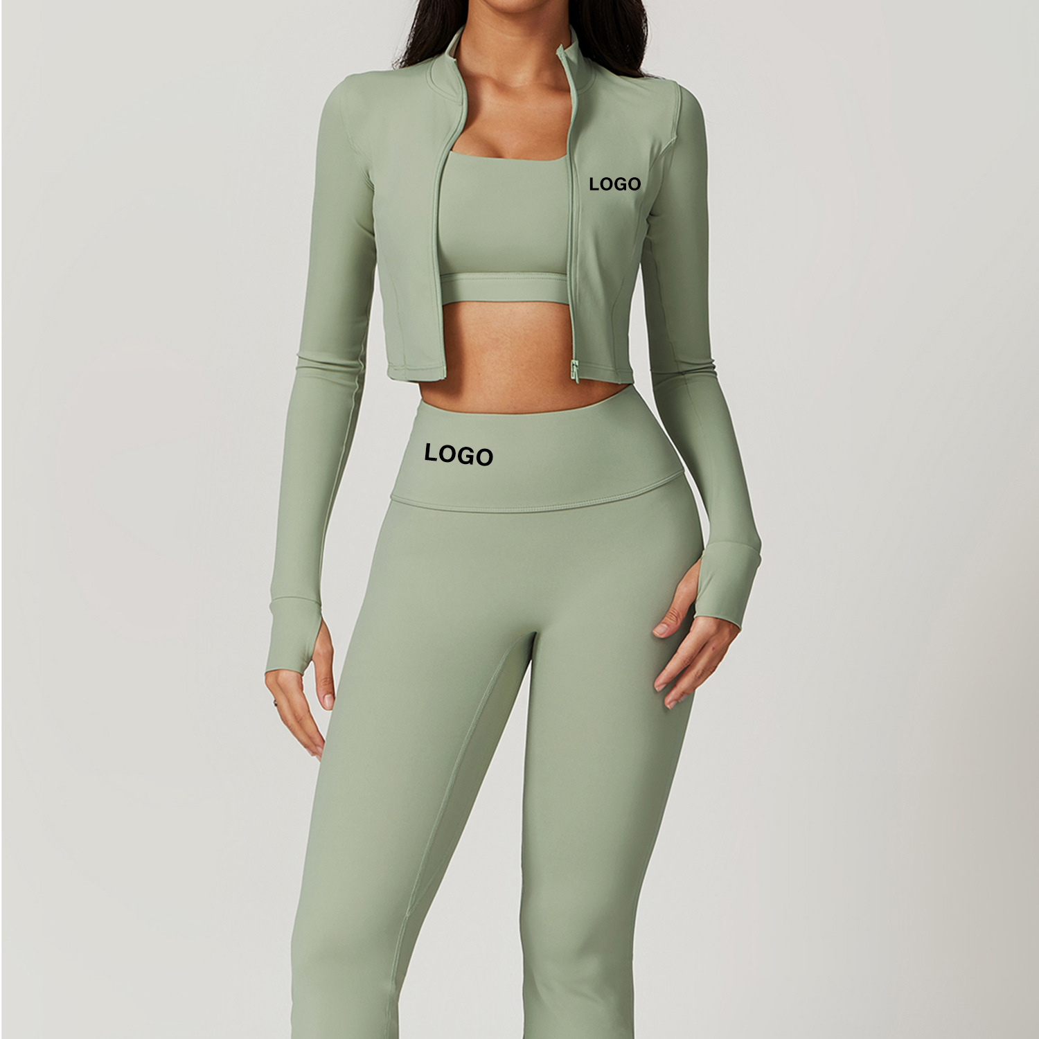 10 Colors 3 Piece Yoga Set Women Stretch Yoga Jacket High Waist Yoga Leggings Fitness Yoga Bra