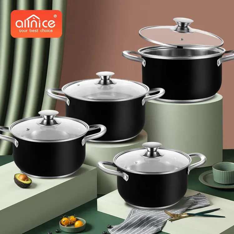 Hot Sale 8 Pcs Sets Of Pots Cookware Casserole Sets Stainless Steel Cooking Pot Sets With Glass Lids