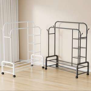 <span class=keywords><strong>Porte</strong></span>-manteau en métal multifonctionnel épaissi avec deux étagères de rangement, antirouille, pour chambre à coucher, balcon, pour suspendre des sacs - Product Image 3