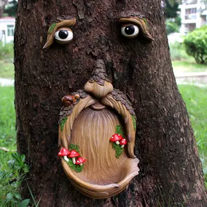 old man tree faces garden bird feeder resin art mushroom snail hang tree decoration outdoor