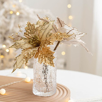 Arrangements floraux décoratifs pour sapin de Noël, décoration de la maison, paillettes roses, paillettes scintillantes, poinsettia, pics floraux de Noël