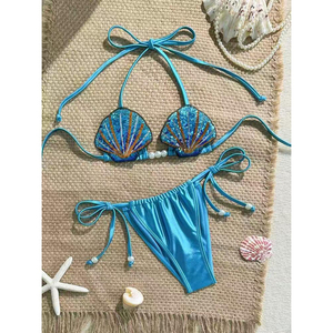 Bikini Azul Sexy al por Mayor, Conjunto de Bikini con Lentejuelas - Product Image 5
