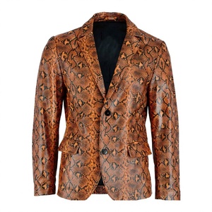 Abrigo de chaqueta de cuero genuino de lujo para hombre con diseño de cuello en V de un solo pecho transpirable estampado de COBRA de serpiente pitón texturizado - Product Image 1